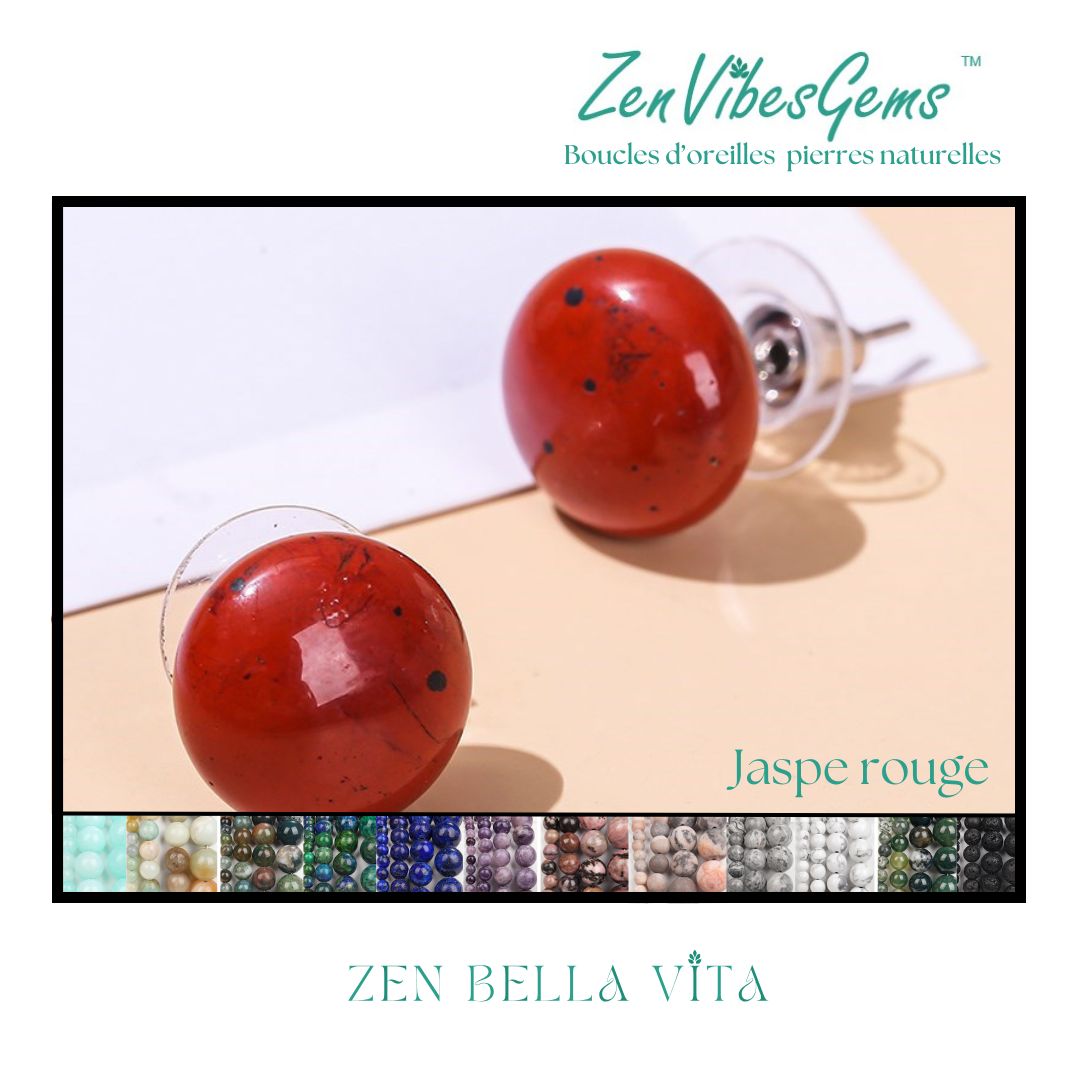 ZenVibesGems™ | Boucles d'oreilles | Pierres naturelles | Bouton vintage clou