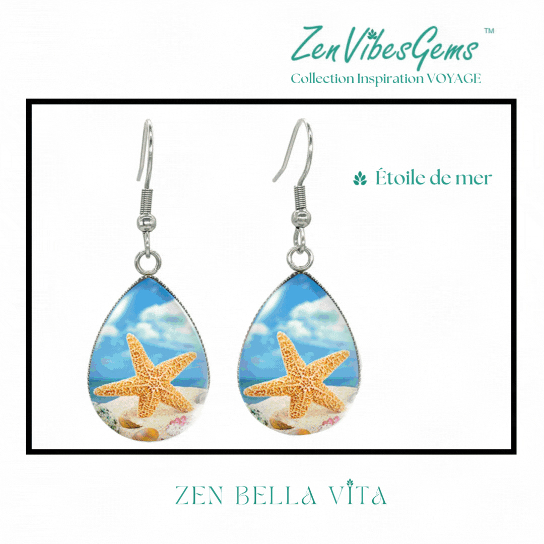 ZenVibesGems™ | Boucles d'oreilles | Collection Inspiration VOYAGE™ | PLAGE, ÉTOILES DE MER, OISEAUX DU PARADIS, VAN