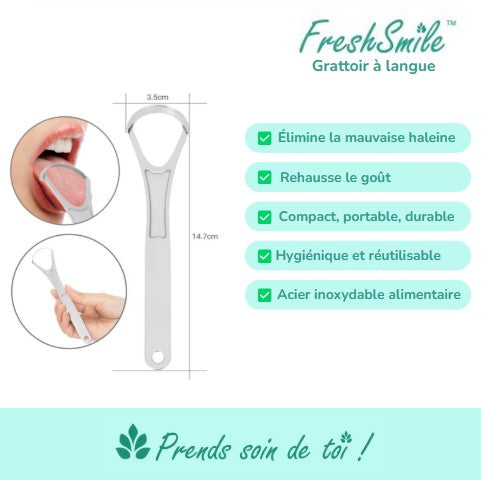 FreshSmile™ | Soins Quotidiens | Grattoir à langue | acier inoxydable