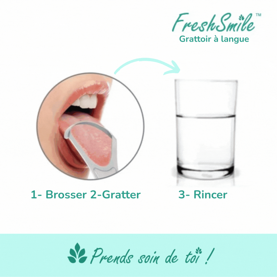 FreshSmile™ | Soins Quotidiens | Grattoir à langue | acier inoxydable