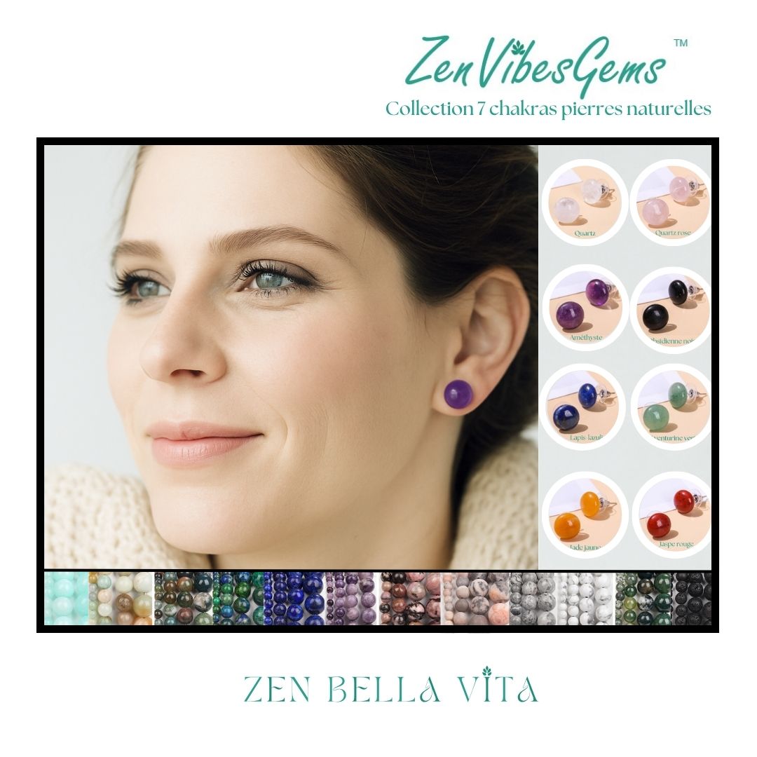 ZenVibesGems™ | Ensemble bracelet 7 chakras ajustable et boucles d'oreilles