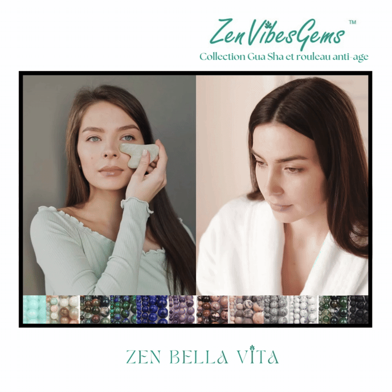 ZenVibesGems™ | Soins Quotidiens | Gua Sha et rouleau de jade anti-age | pierres naturelles