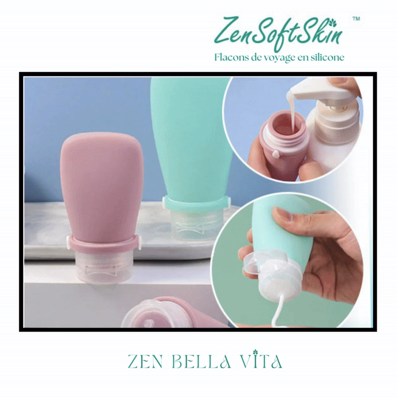 ZenSoftSkin™ | Soins Quotidiens | Flacons de voyage en silicone 60 ml (Lot de 3)