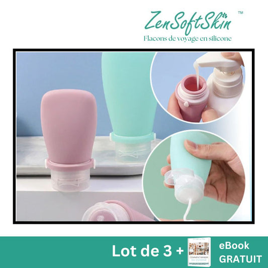 ZenSoftSkin™ | Soins Quotidiens | Flacons de voyage en silicone 60 ml (Lot de 3)