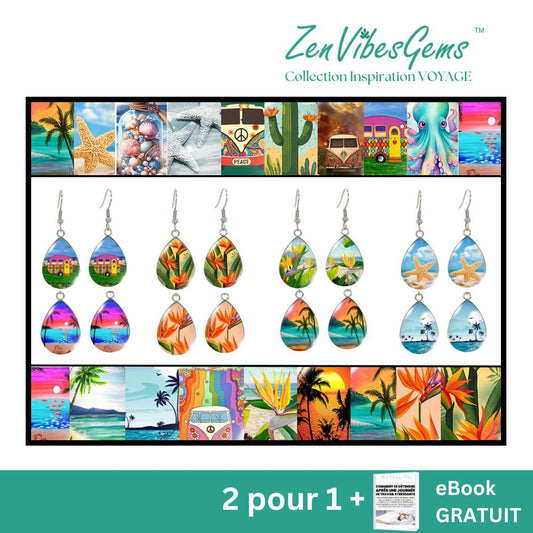 ZenVibesGems™ |  Boucles d'oreilles | Collection Inspiration VOYAGE™ | PLAGE, ÉTOILES DE MER, OISEAUX DU PARADIS, VAN