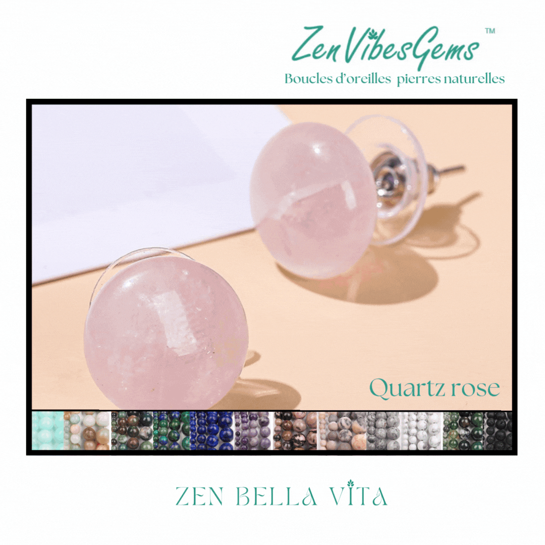 ZenVibesGems™ |  Boucles d'oreilles | Pierres naturelles | Bouton vintage clou