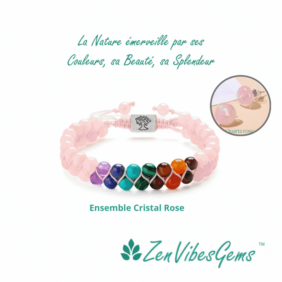 ZenVibesGems™ |  Ensemble bracelet 7 chakras ajustable et boucles d'oreilles