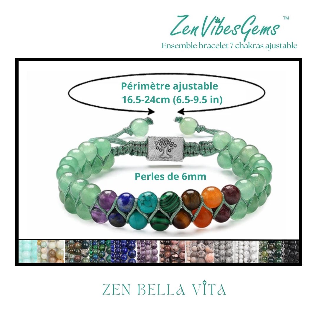 ZenVibesGems™ |  Ensemble bracelet 7 chakras ajustable et boucles d'oreilles