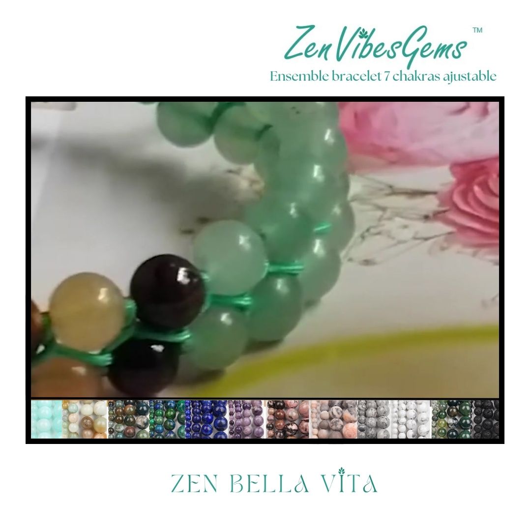 ZenVibesGems™ |  Ensemble bracelet 7 chakras ajustable et boucles d'oreilles