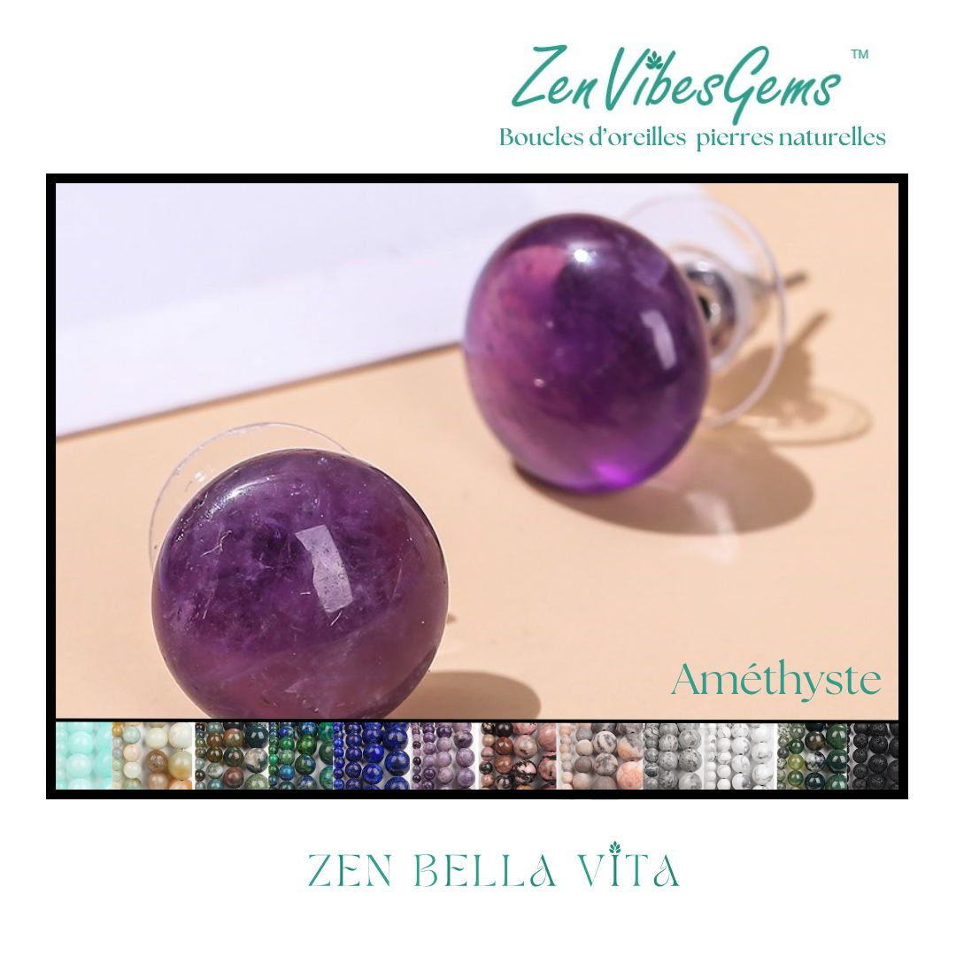 ZenVibesGems™ |  Boucles d'oreilles | Pierres naturelles | Bouton vintage clou