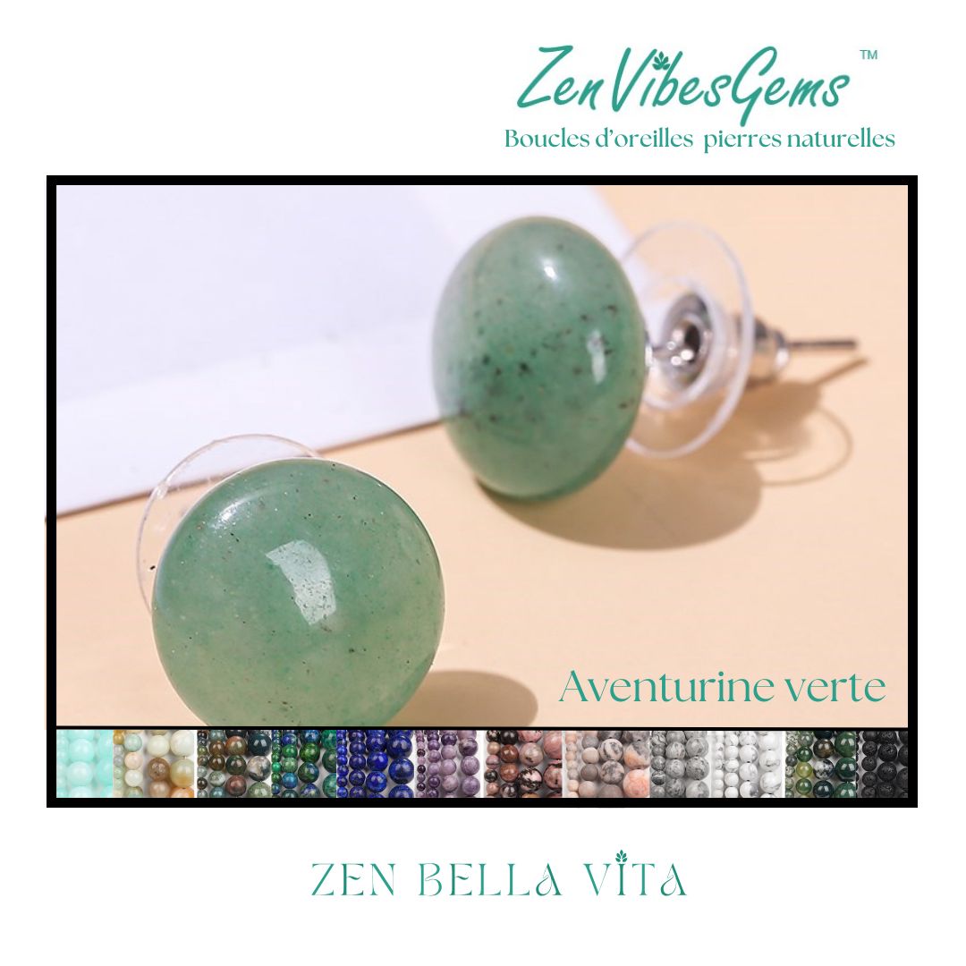ZenVibesGems™ |  Boucles d'oreilles | Pierres naturelles | Bouton vintage clou