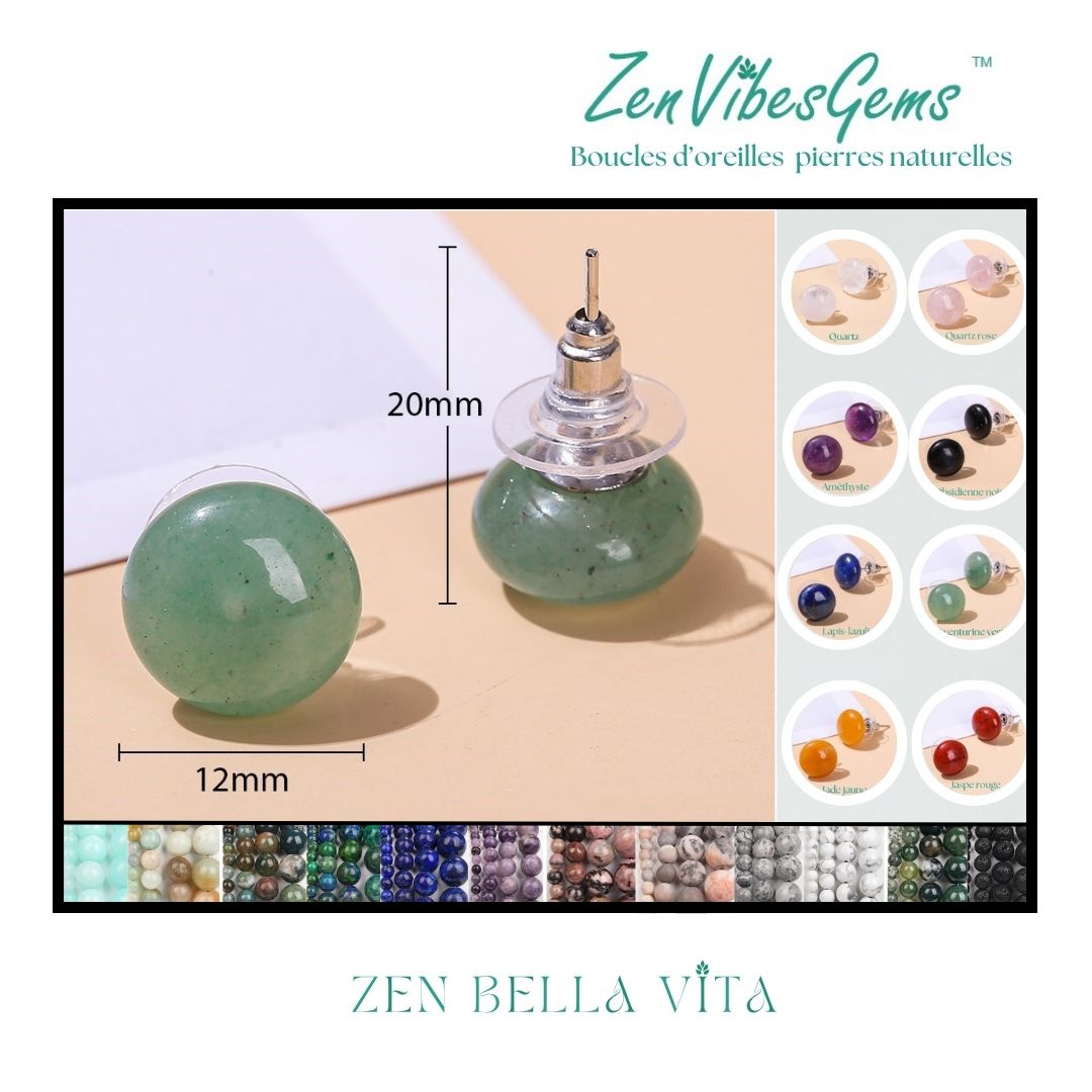 ZenVibesGems™ |  Boucles d'oreilles | Pierres naturelles | Bouton vintage clou