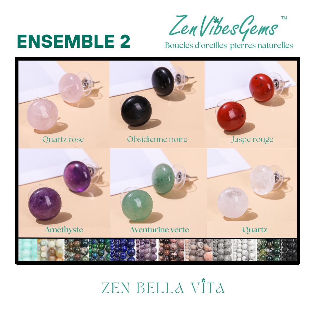 ZenVibesGems™ |  Boucles d'oreilles | Pierres naturelles | Bouton vintage clou