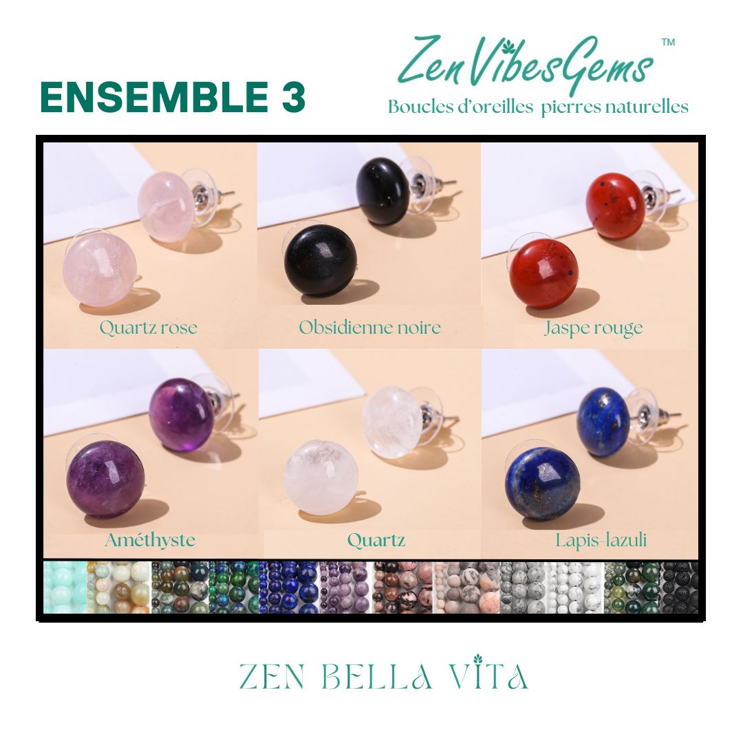 ZenVibesGems™ |  Boucles d'oreilles | Pierres naturelles | Bouton vintage clou