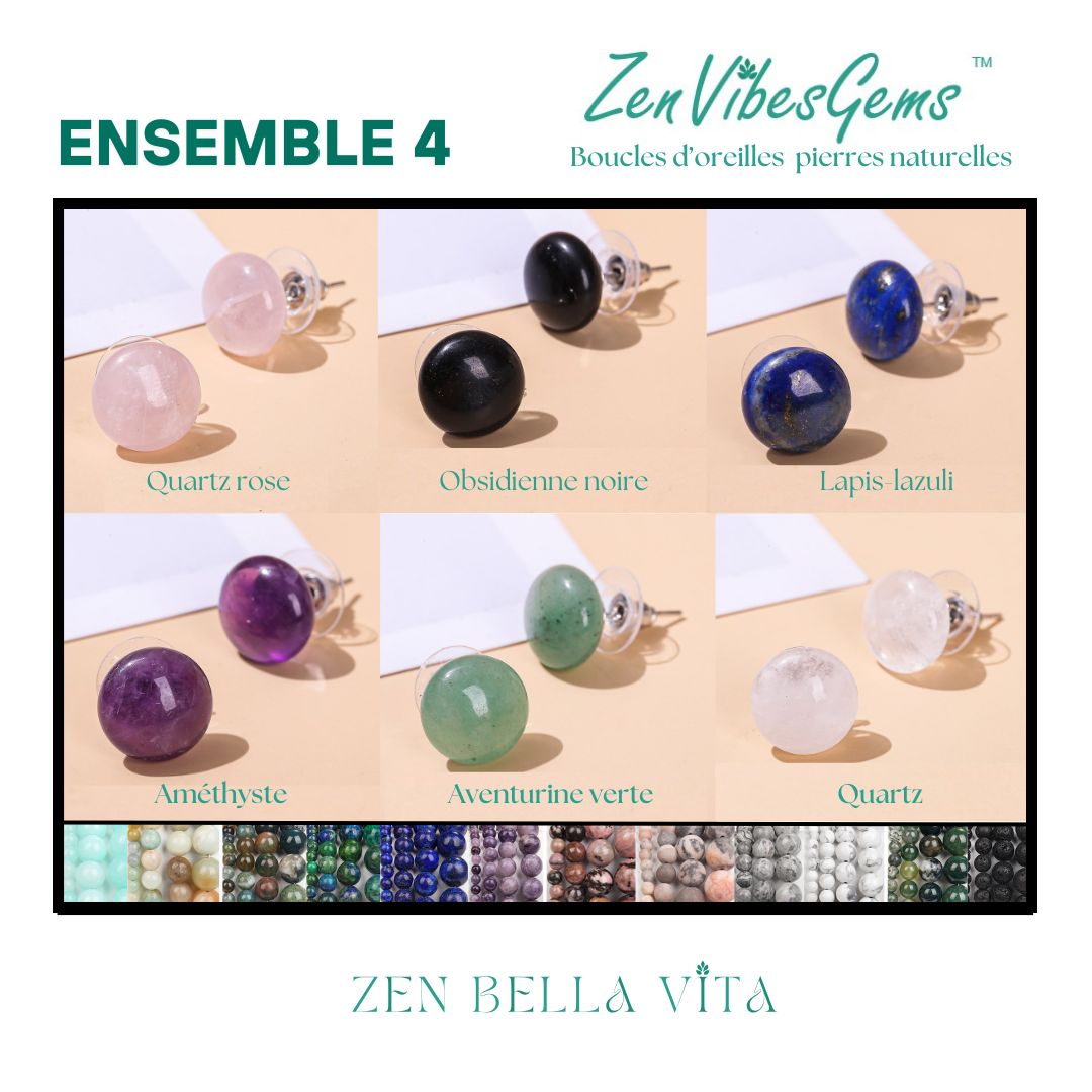 ZenVibesGems™ |  Boucles d'oreilles | Pierres naturelles | Bouton vintage clou