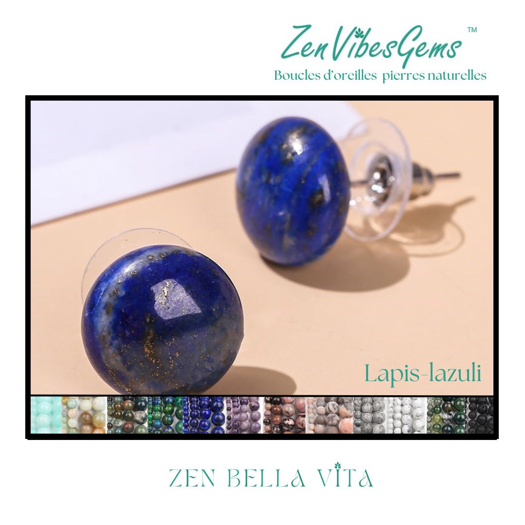 ZenVibesGems™ |  Boucles d'oreilles | Pierres naturelles | Bouton vintage clou