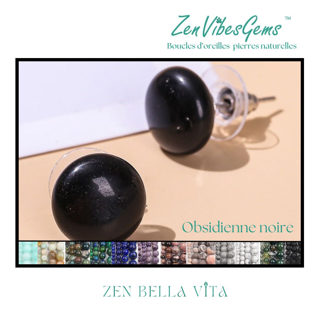 ZenVibesGems™ |  Boucles d'oreilles | Pierres naturelles | Bouton vintage clou