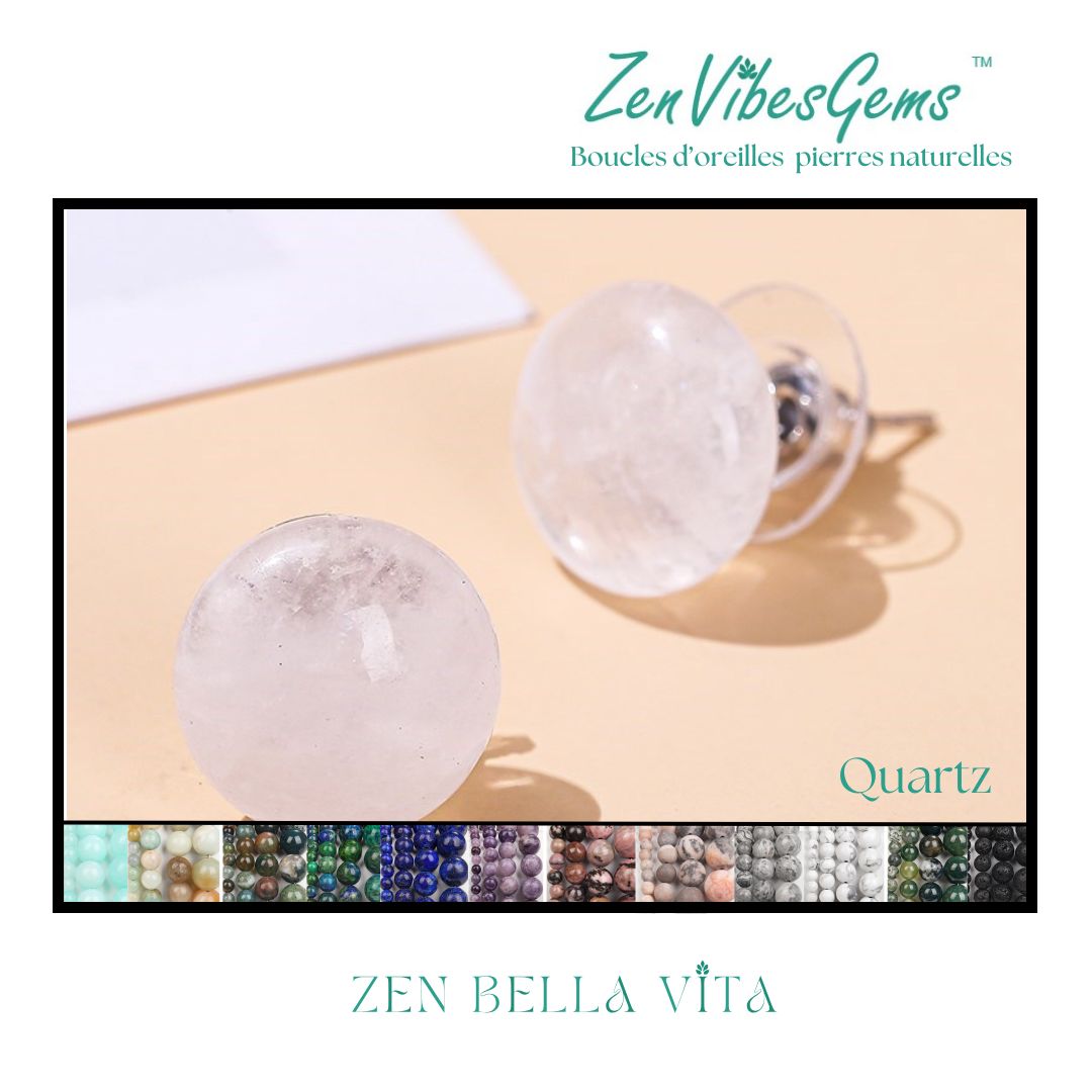 ZenVibesGems™ |  Boucles d'oreilles | Pierres naturelles | Bouton vintage clou