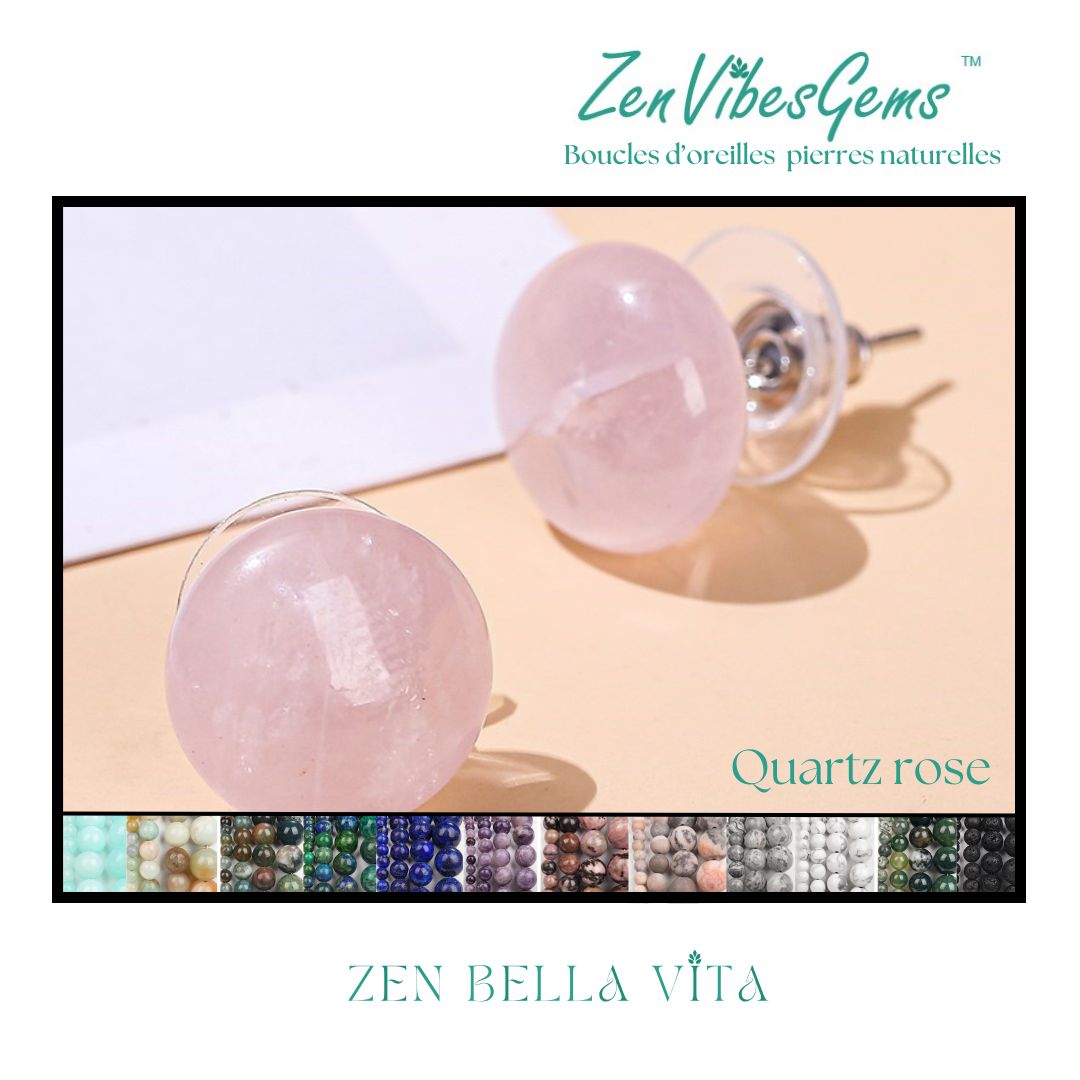 ZenVibesGems™ |  Boucles d'oreilles | Pierres naturelles | Bouton vintage clou