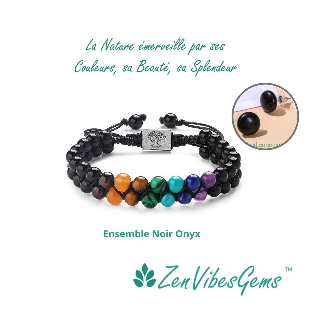 ZenVibesGems™ |  Ensemble bracelet 7 chakras ajustable et boucles d'oreilles