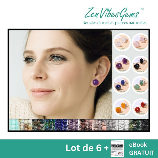 ZenVibesGems™ |  Boucles d'oreilles | Pierres naturelles | Bouton vintage clou
