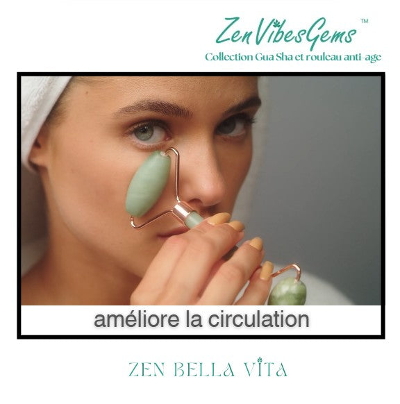 ZenVibesGems™ | Soins Quotidiens | Gua Sha et rouleau de jade anti-age | pierres naturelles