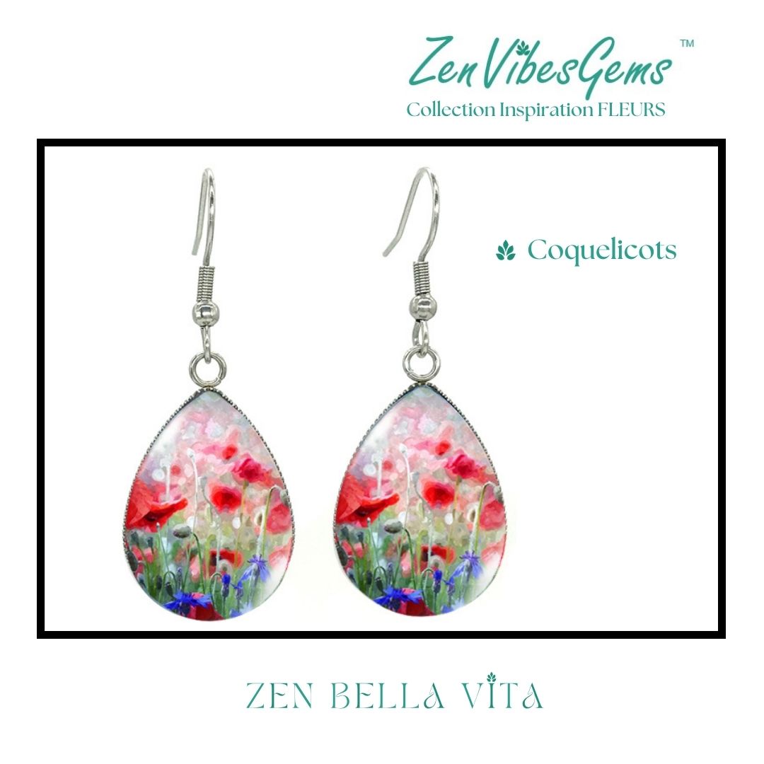 ZenVibesGems™ |  Boucles d'oreilles | Collection Inspiration FLEURS™ | COQUELICOTS