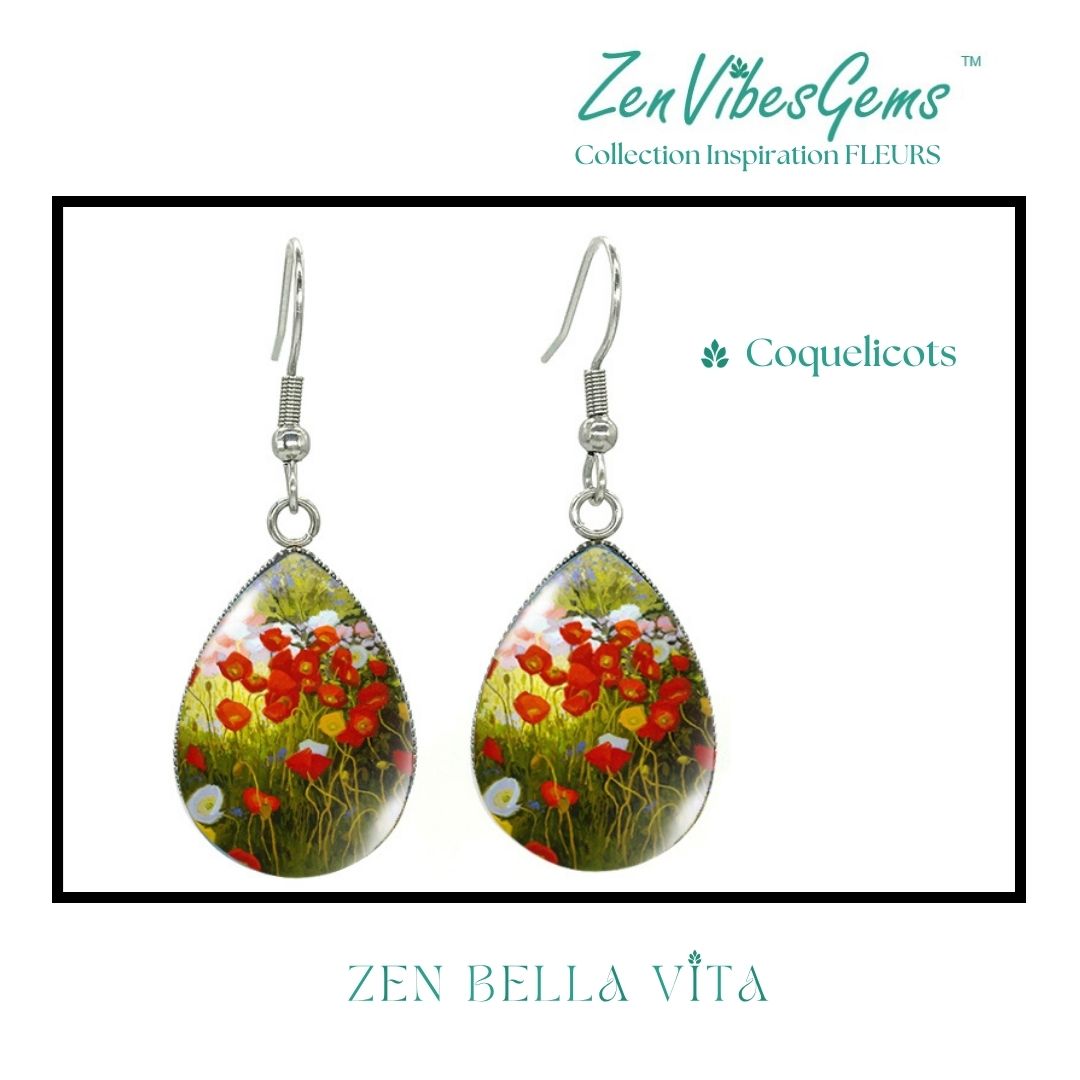 ZenVibesGems™ |  Boucles d'oreilles | Collection Inspiration FLEURS™ | COQUELICOTS