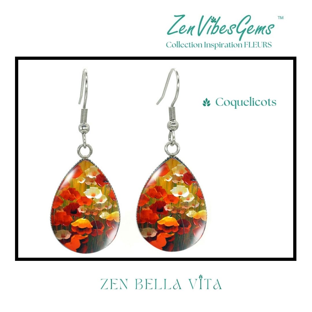 ZenVibesGems™ |  Boucles d'oreilles | Collection Inspiration FLEURS™ | COQUELICOTS