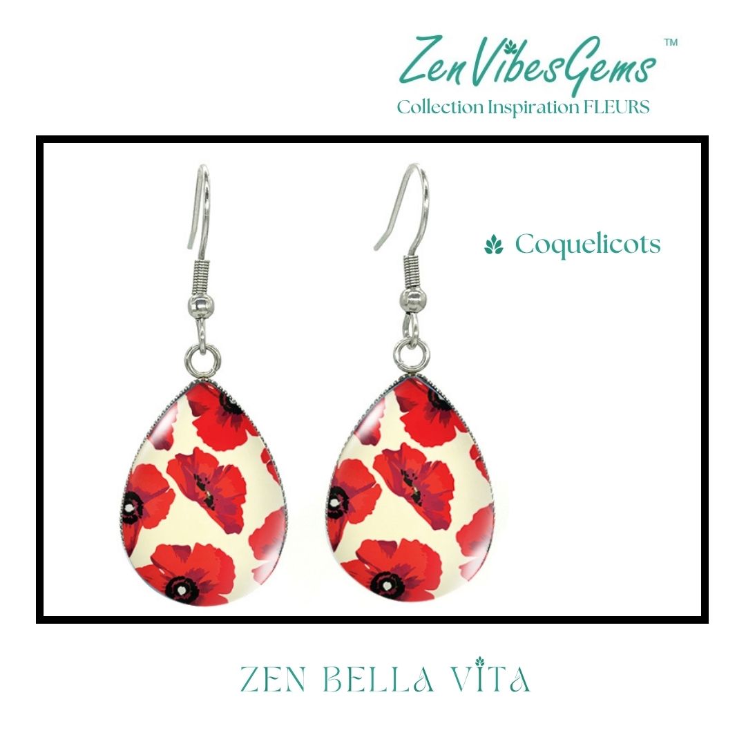 ZenVibesGems™ |  Boucles d'oreilles | Collection Inspiration FLEURS™ | COQUELICOTS