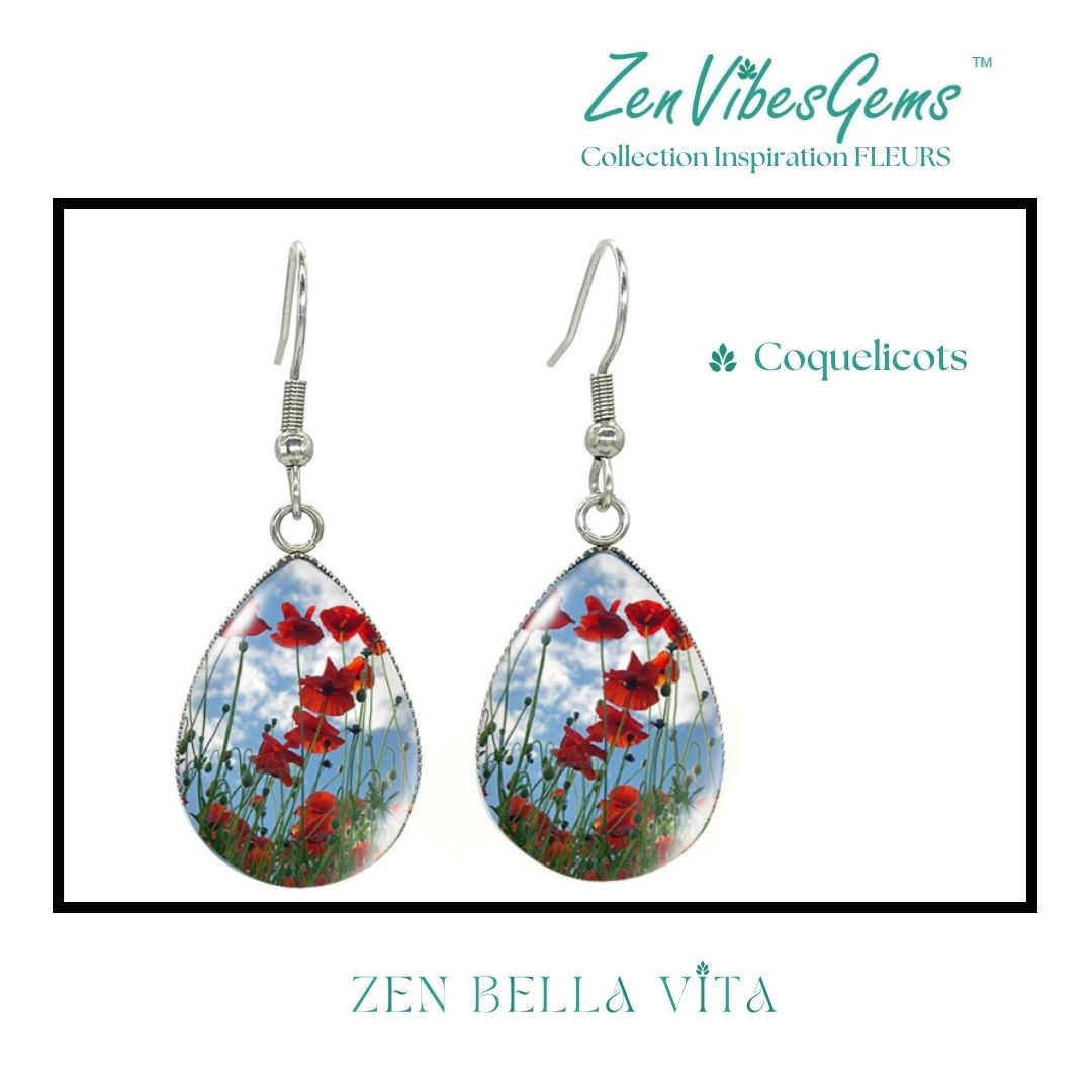 ZenVibesGems™ |  Boucles d'oreilles | Collection Inspiration FLEURS™ | COQUELICOTS