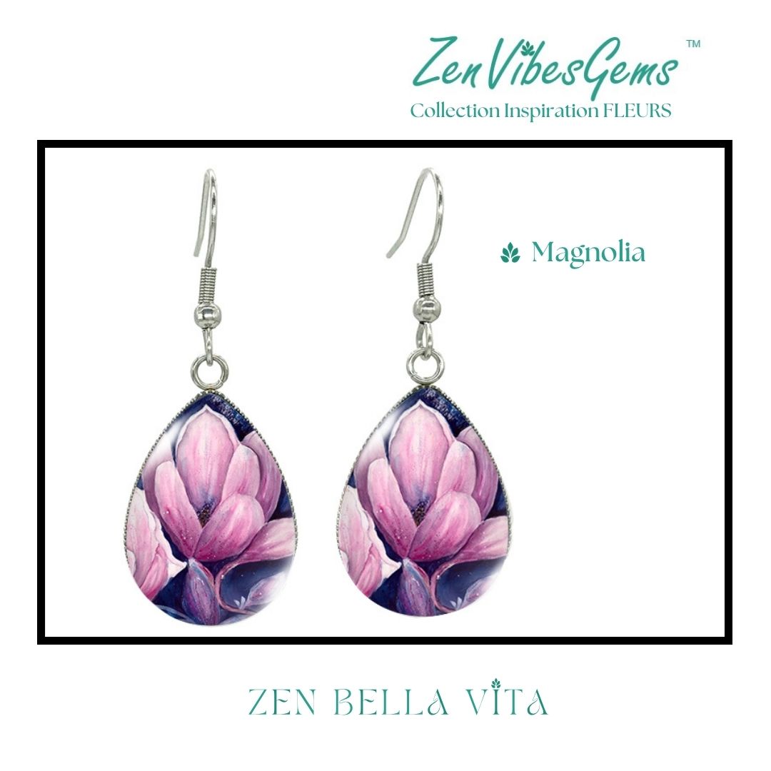 ZenVibesGems™ |  Boucles d'oreilles | Collection Inspiration FLEURS™ | MAGNOLIAS