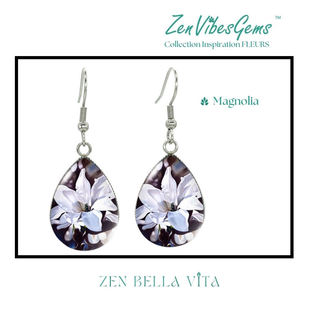 ZenVibesGems™ |  Boucles d'oreilles | Collection Inspiration FLEURS™ | MAGNOLIAS