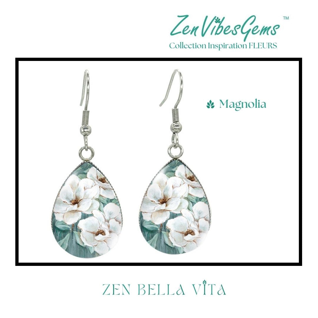ZenVibesGems™ |  Boucles d'oreilles | Collection Inspiration FLEURS™ | MAGNOLIAS
