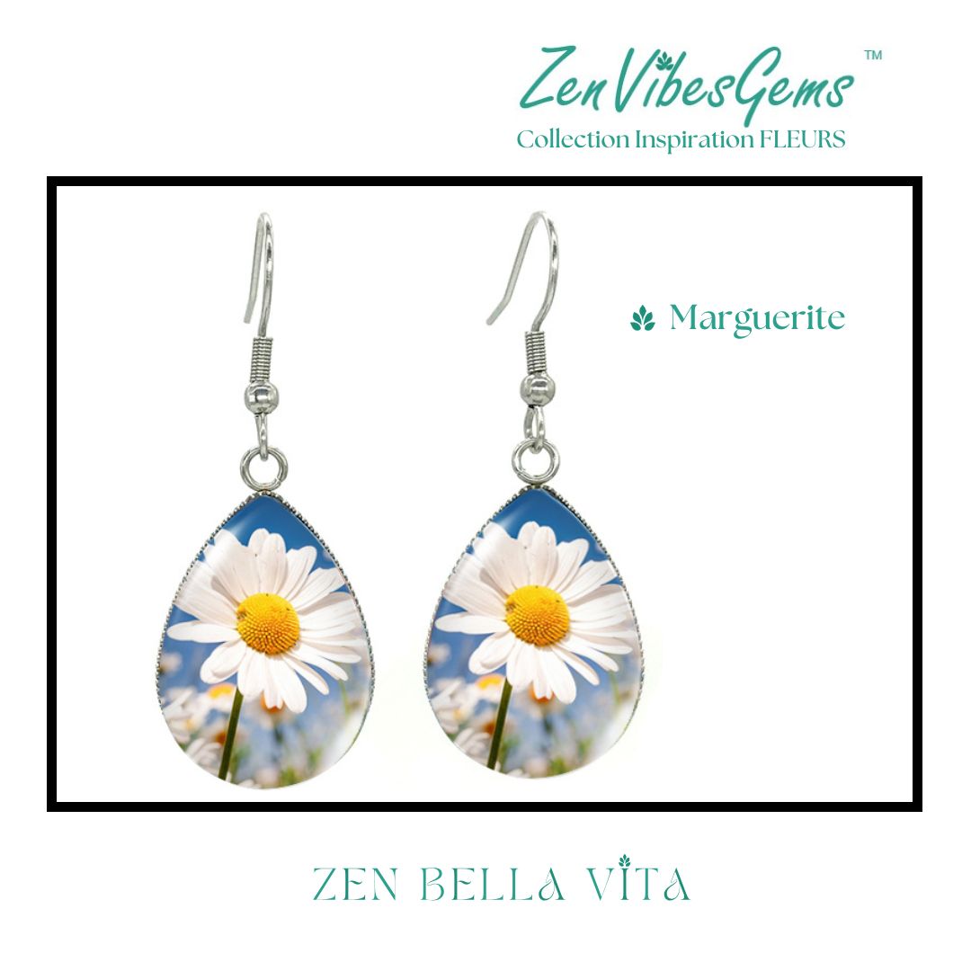 ZenVibesGems™ |  Boucles d'oreilles | Collection Inspiration FLEURS™ | MARGUERITES
