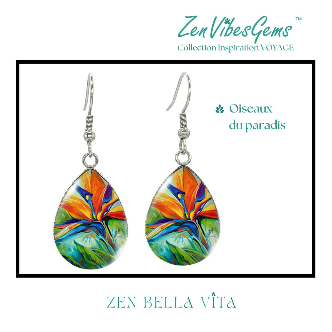 ZenVibesGems™ |  Boucles d'oreilles | Collection Inspiration VOYAGE™ | PLAGE, ÉTOILES DE MER, OISEAUX DU PARADIS, VAN