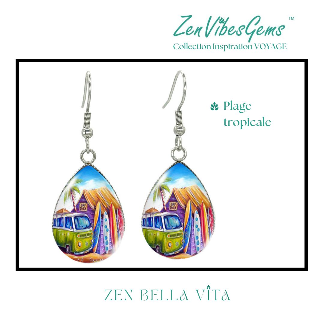ZenVibesGems™ |  Boucles d'oreilles | Collection Inspiration VOYAGE™ | PLAGE, ÉTOILES DE MER, OISEAUX DU PARADIS, VAN
