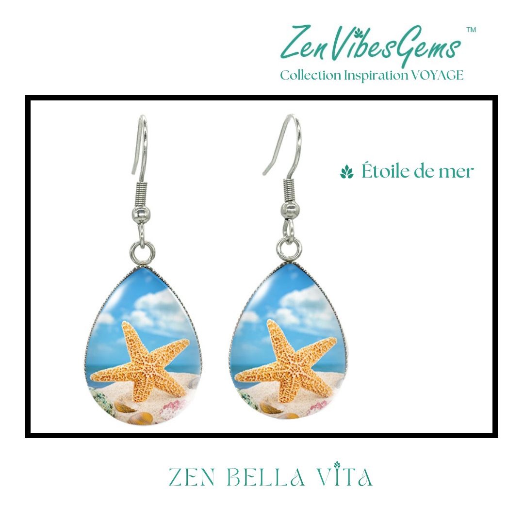 ZenVibesGems™ |  Boucles d'oreilles | Collection Inspiration VOYAGE™ | PLAGE, ÉTOILES DE MER, OISEAUX DU PARADIS, VAN