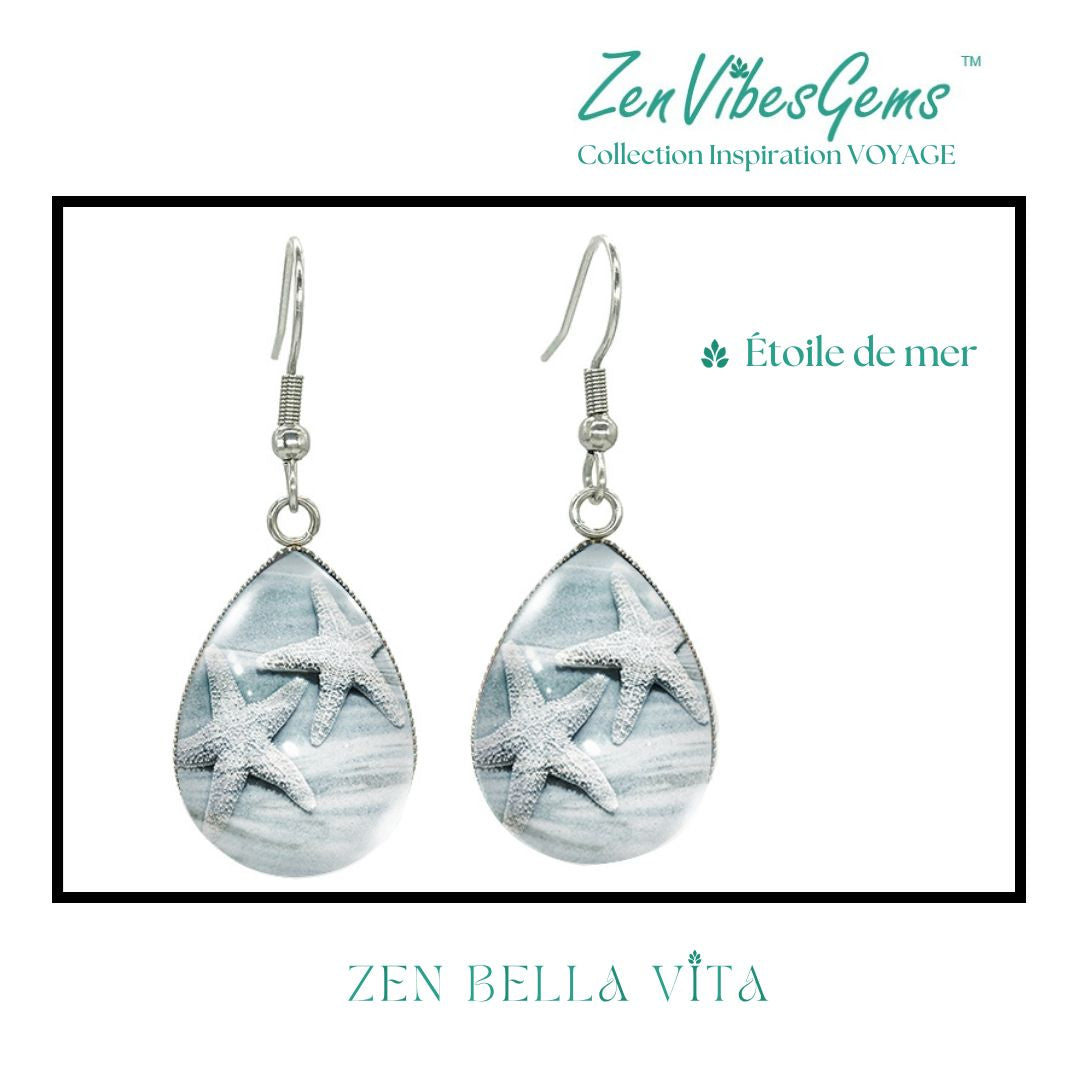 ZenVibesGems™ |  Boucles d'oreilles | Collection Inspiration VOYAGE™ | PLAGE, ÉTOILES DE MER, OISEAUX DU PARADIS, VAN