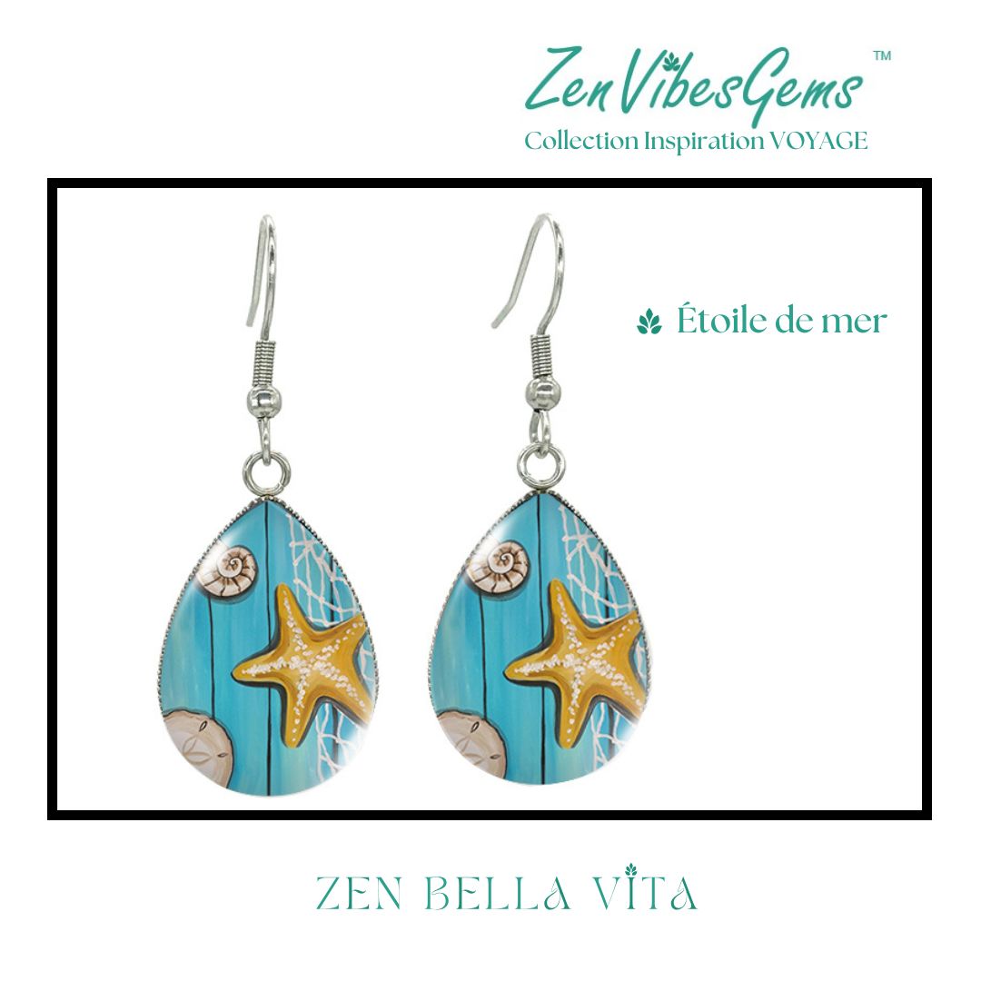 ZenVibesGems™ |  Boucles d'oreilles | Collection Inspiration VOYAGE™ | PLAGE, ÉTOILES DE MER, OISEAUX DU PARADIS, VAN