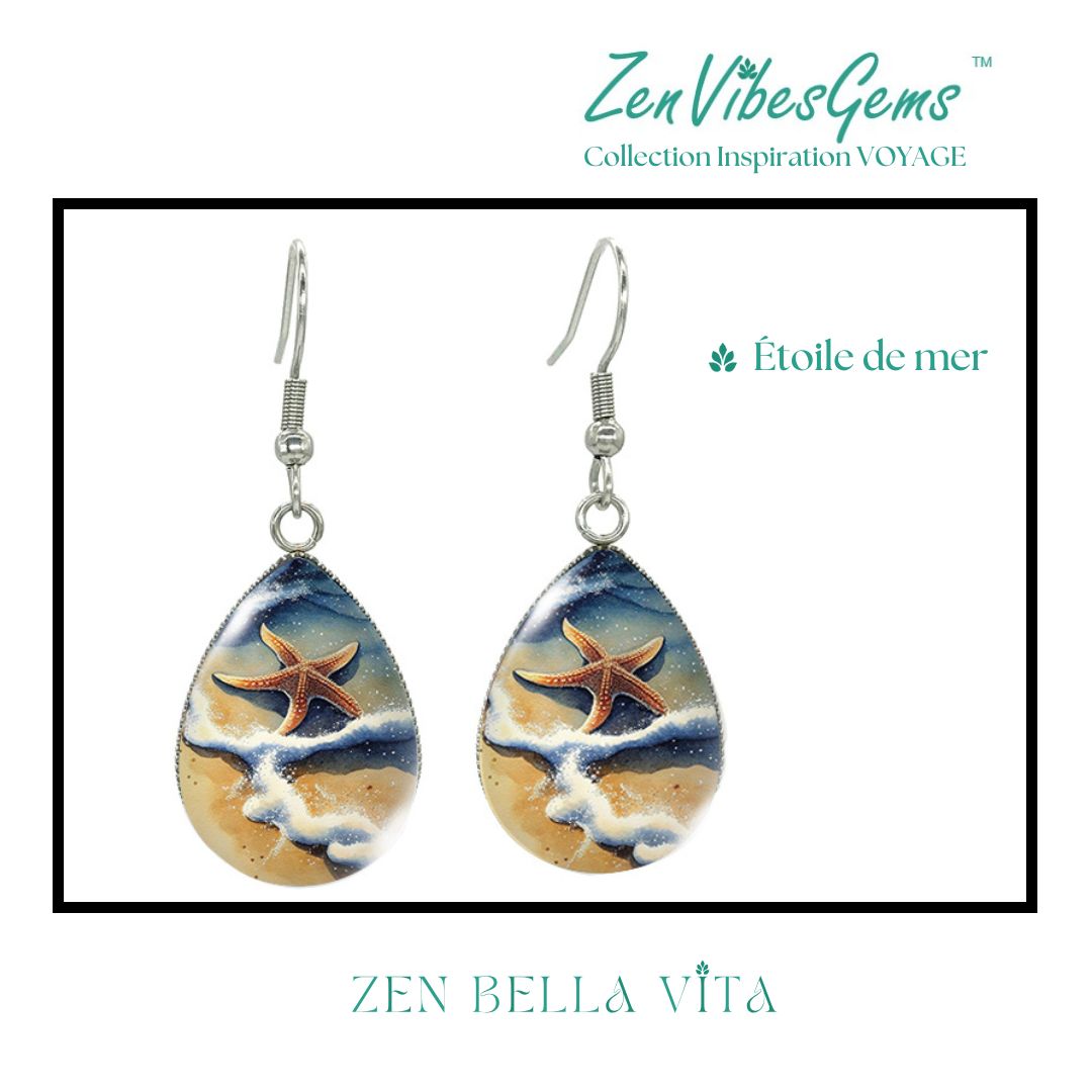 ZenVibesGems™ |  Boucles d'oreilles | Collection Inspiration VOYAGE™ | PLAGE, ÉTOILES DE MER, OISEAUX DU PARADIS, VAN