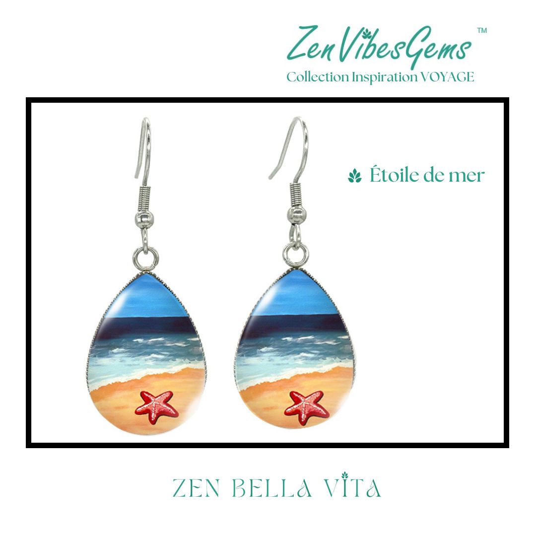 ZenVibesGems™ |  Boucles d'oreilles | Collection Inspiration VOYAGE™ | PLAGE, ÉTOILES DE MER, OISEAUX DU PARADIS, VAN