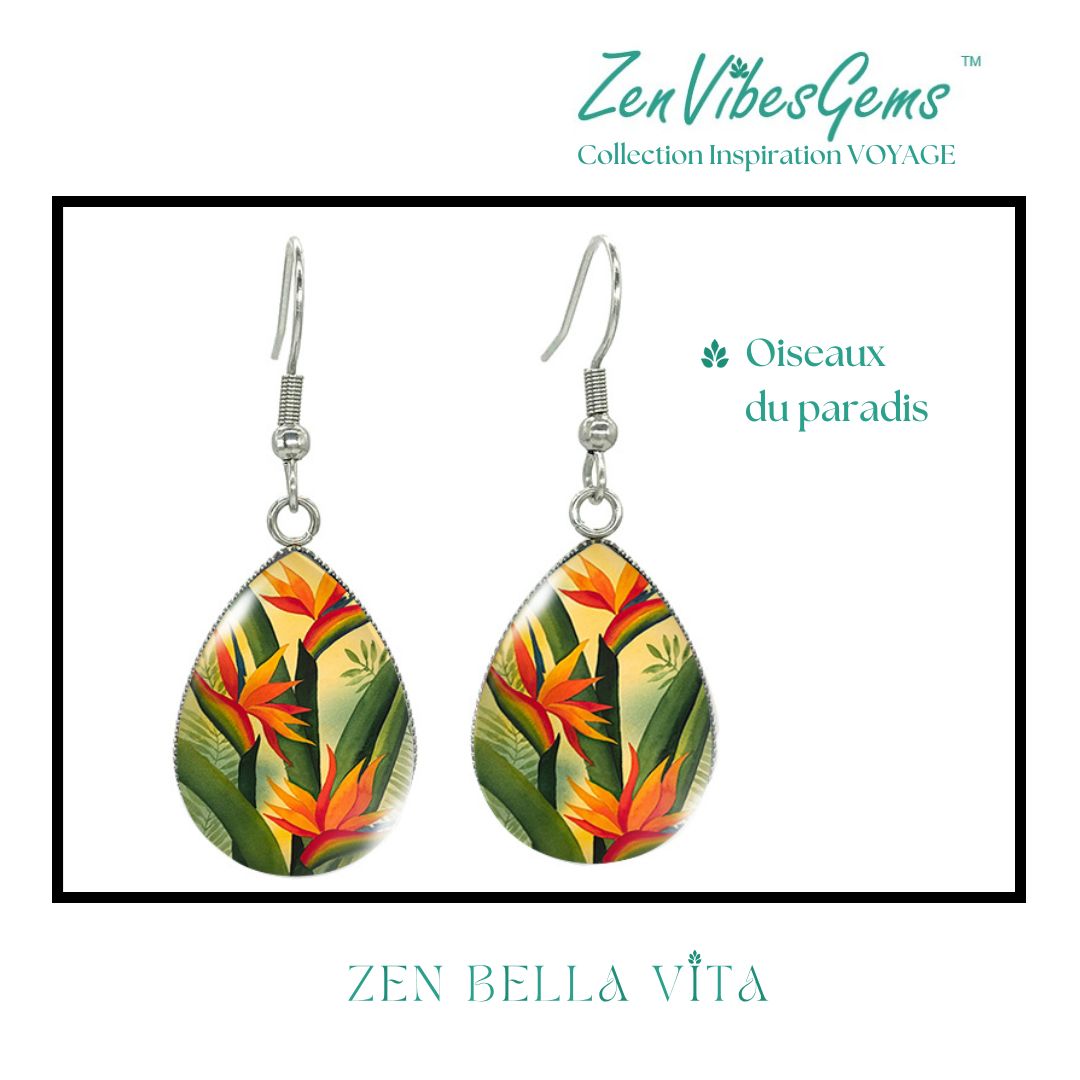 ZenVibesGems™ |  Boucles d'oreilles | Collection Inspiration VOYAGE™ | PLAGE, ÉTOILES DE MER, OISEAUX DU PARADIS, VAN