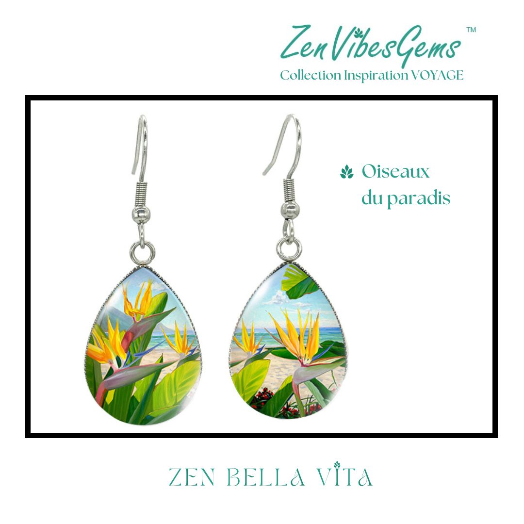 ZenVibesGems™ |  Boucles d'oreilles | Collection Inspiration VOYAGE™ | PLAGE, ÉTOILES DE MER, OISEAUX DU PARADIS, VAN