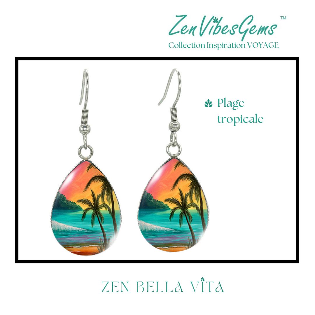 ZenVibesGems™ |  Boucles d'oreilles | Collection Inspiration VOYAGE™ | PLAGE, ÉTOILES DE MER, OISEAUX DU PARADIS, VAN