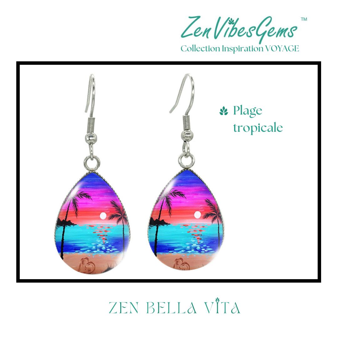 ZenVibesGems™ |  Boucles d'oreilles | Collection Inspiration VOYAGE™ | PLAGE, ÉTOILES DE MER, OISEAUX DU PARADIS, VAN