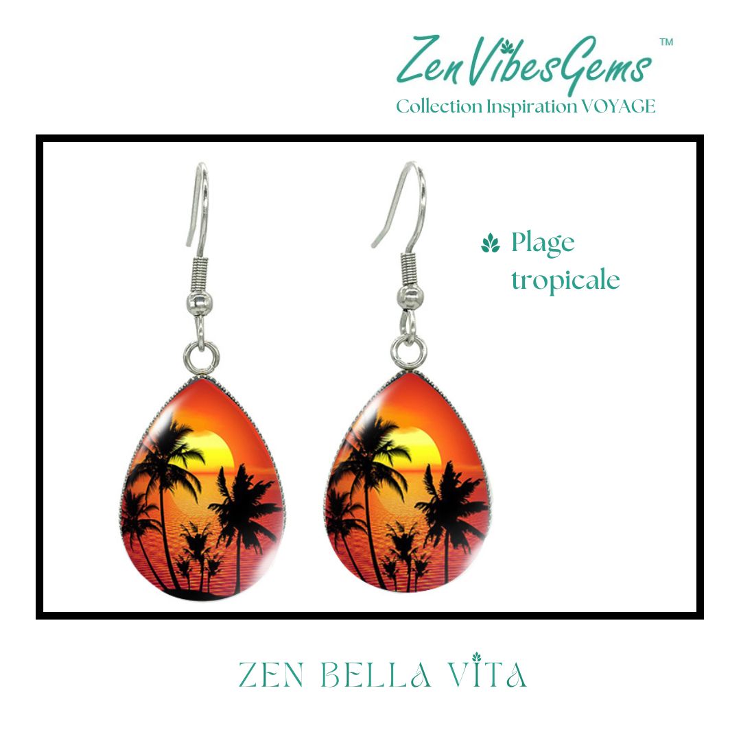 ZenVibesGems™ |  Boucles d'oreilles | Collection Inspiration VOYAGE™ | PLAGE, ÉTOILES DE MER, OISEAUX DU PARADIS, VAN