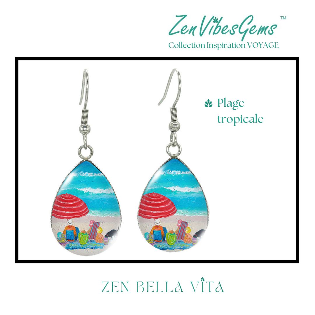 ZenVibesGems™ |  Boucles d'oreilles | Collection Inspiration VOYAGE™ | PLAGE, ÉTOILES DE MER, OISEAUX DU PARADIS, VAN
