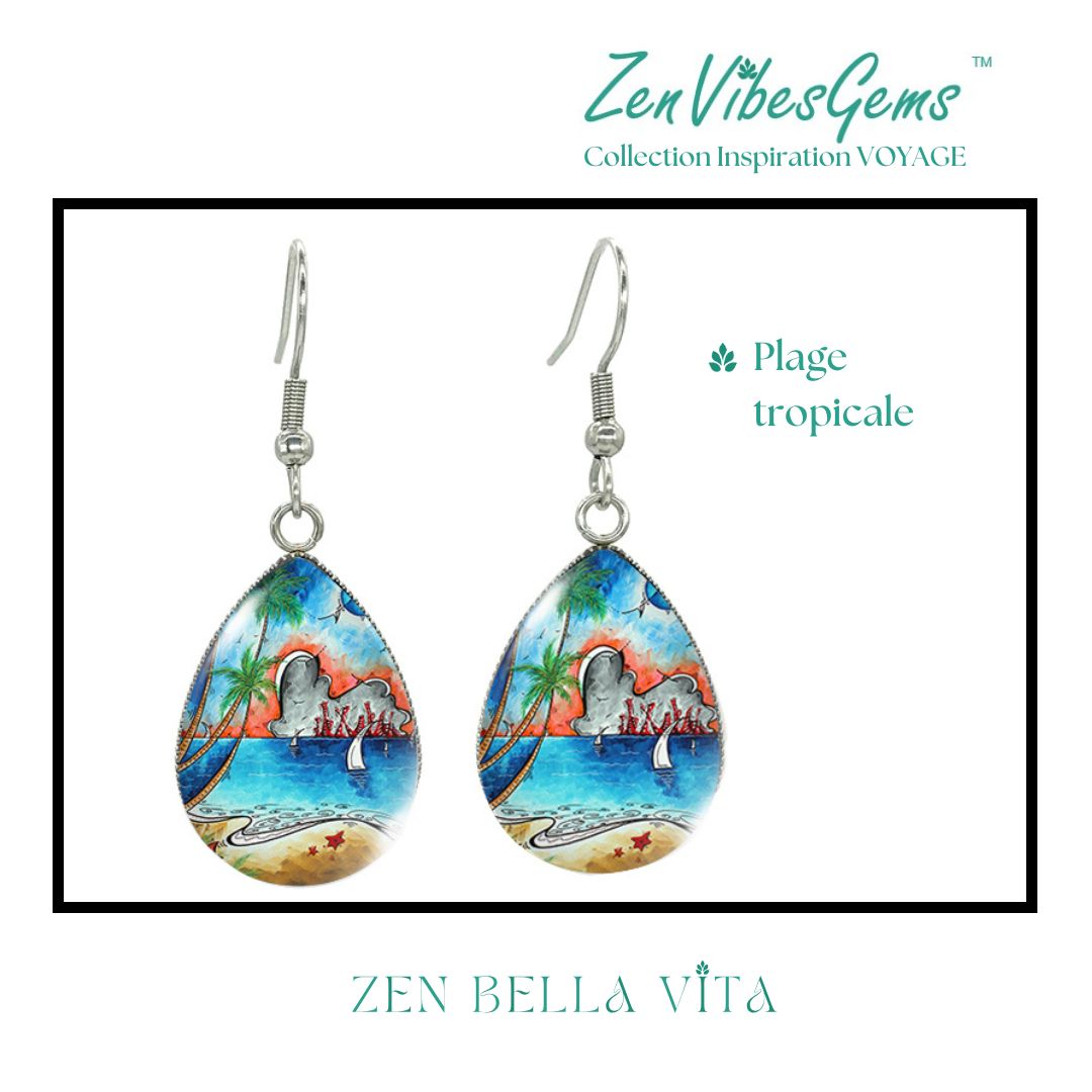 ZenVibesGems™ |  Boucles d'oreilles | Collection Inspiration VOYAGE™ | PLAGE, ÉTOILES DE MER, OISEAUX DU PARADIS, VAN