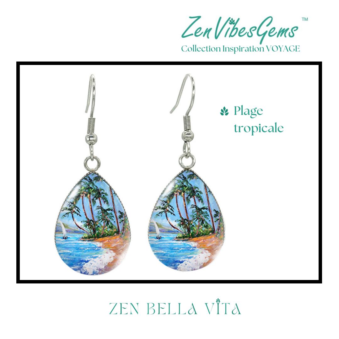 ZenVibesGems™ |  Boucles d'oreilles | Collection Inspiration VOYAGE™ | PLAGE, ÉTOILES DE MER, OISEAUX DU PARADIS, VAN